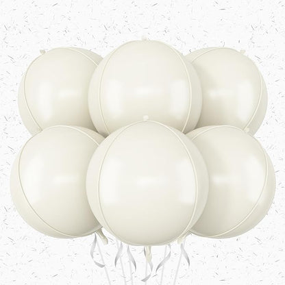 6Pcs Cream White Round Foil Balloons, Giant 4D Round Ball Balloon, 22 Inch by Adorely