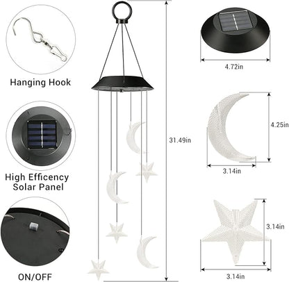 Toodour Solar Wind Chimes, Color Changing Wind Chimes Moon and Star | LED - Image 7