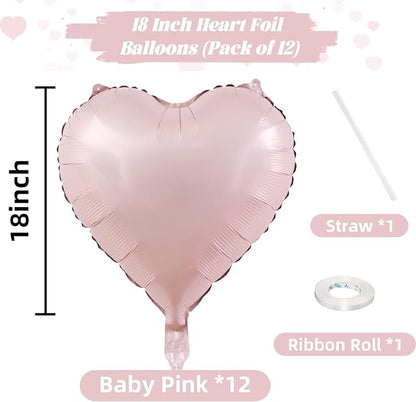 Baby Pink Heart Balloons, 18 Inch Pink Heart Balloons, Pastel Pink Helium Foil - Image 2