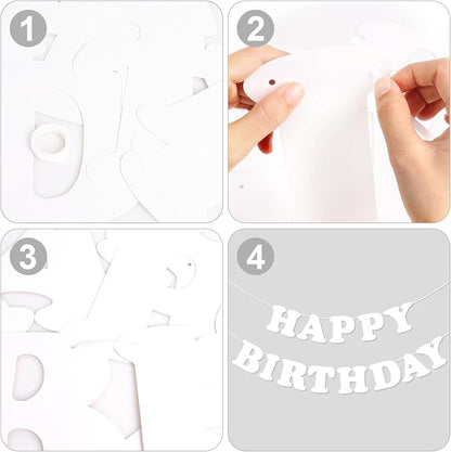 White Happy Birthday Banner Sign Birthday Backdrop Party Supplies - Image 3