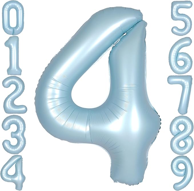 40 Inch Light Blue Number 4 Balloon 0-9 Big Helium Balloons | Large Giant by SULALABOO