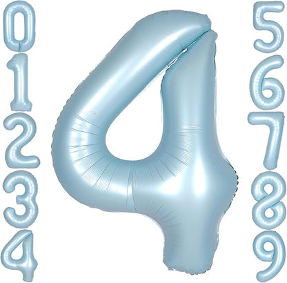 40 Inch Light Blue Number 4 Balloon 0-9 Big Helium Balloons | Large Giant by SULALABOO