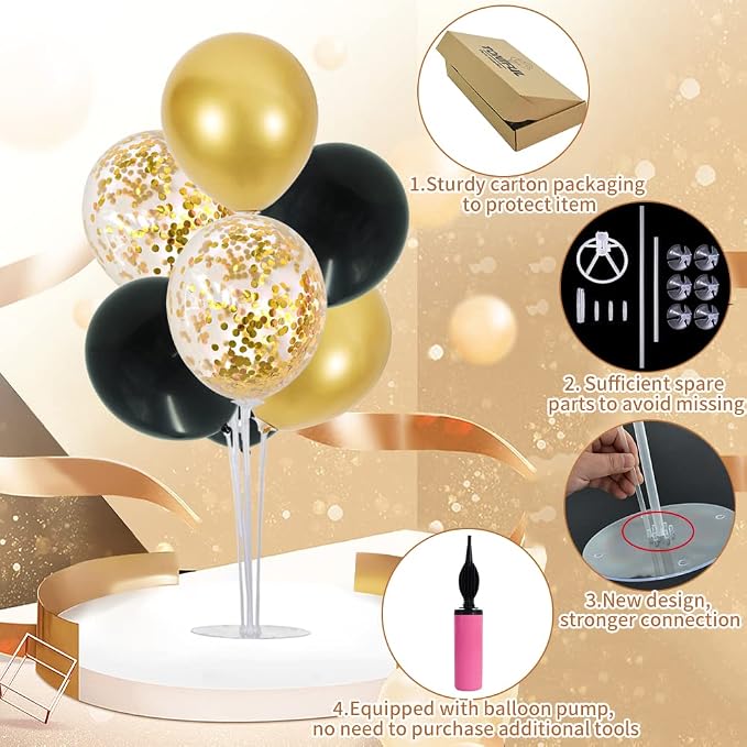 TONIFUL 6 Set Black Gold Balloon Stand Balloon Centerpieces - Image 4