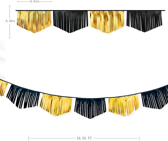 Black and Gold Tassel Banner Double Sided Metallic Fabric Pennant Bunting Flag - Image 2