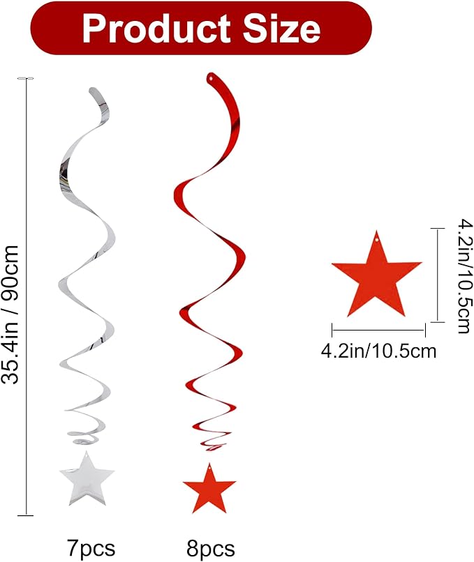 BEISHIDA Red Silver Stars Hanging Swirls Graduation Hanging Ornament Decorations - Image 2
