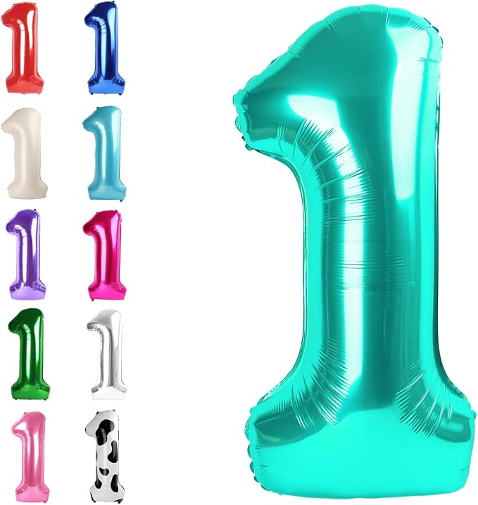 Teal Blue Number 1 Balloon 40 inch, Number 1 Birthday Balloons by Upgesy