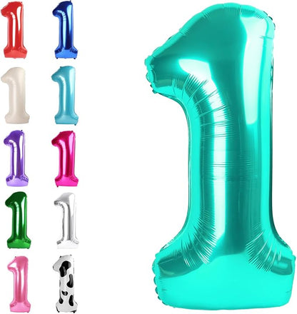 Teal Blue Number 1 Balloon 40 inch, Number 1 Birthday Balloons by Upgesy