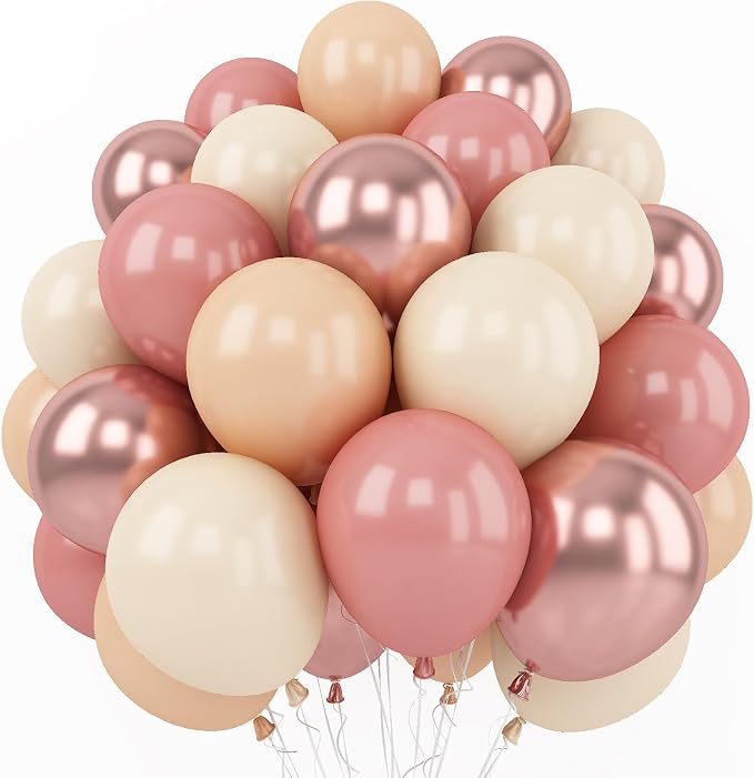 Retro Blush Pink Balloons, 60 Packs 12 Inch Dusty Pink Metallic Chrome Rose by Togvu