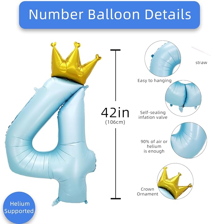 AULE 40 Inch Big Light Blue 4 Balloon Number - Image 2