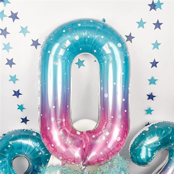Mermaid Number 0 Balloons 40 Inch, Large Purple Teal Rainbow Number Balloons - Image 3