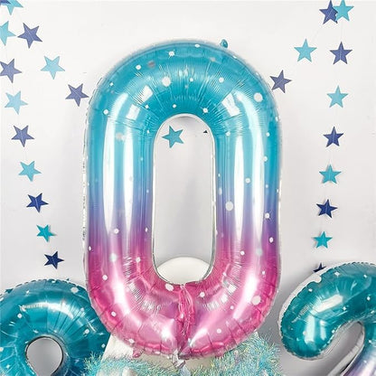 Mermaid Number 0 Balloons 40 Inch, Large Purple Teal Rainbow Number Balloons - Image 3