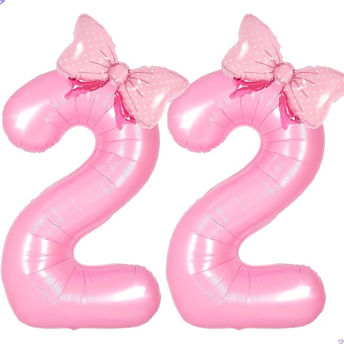 Pink Bow Birthday Decorations 22 Balloon Numbers by Unknown