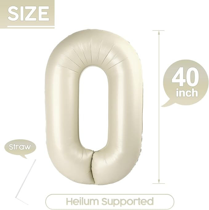 0 Balloon - Cream Birthday Number Balloons, 40 Inch Decorations Men Women | - Image 5
