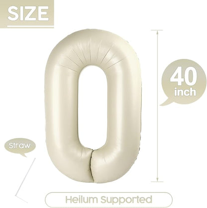 0 Balloon - Cream Birthday Number Balloons, 40 Inch Decorations Men Women | - Image 5