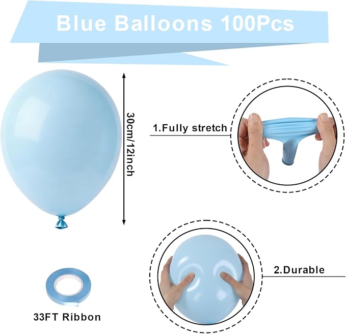 Patimate Light Blue Balloons 100pcs 12 Inch Pastel Blue Latex Balloons | - Image 3