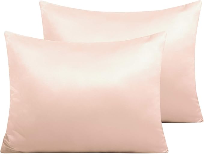NTBAY Zippered Satin Pillow Cases for Hair and Skin, Luxury Standard Hidden Zipper Pillowcases Set of 2, 20x26 Inches, Pink