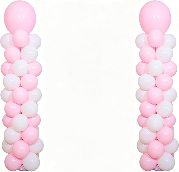 2 Sets Macaron Pink White Balloon Column Stand Kit, Adjustable Telescopic Column by KINNOGOLDLEAF
