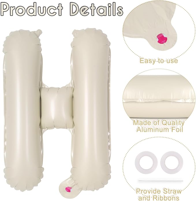 26 Pcs Cream Letter Balloons, 16 Inch Foil Alphabet Letter Balloons, Letter A-Z - Image 5