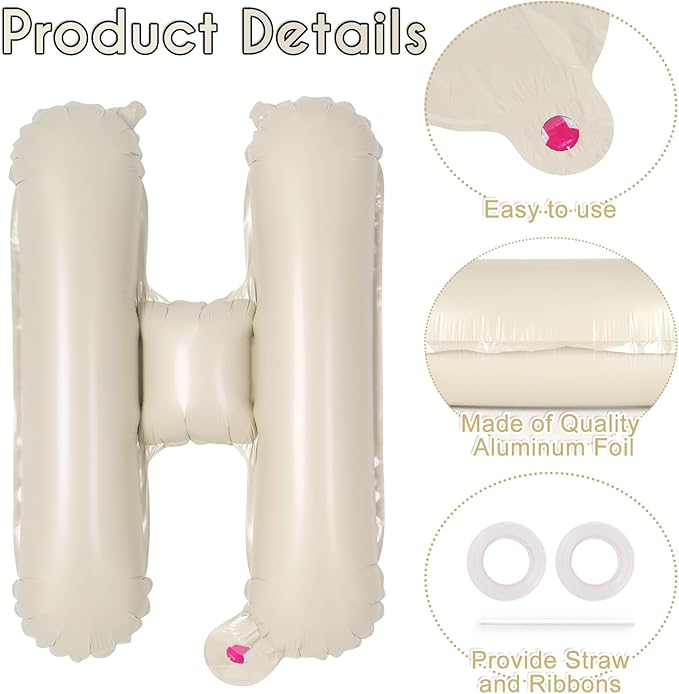 52 Pcs Cream Letter Balloons, 16 Inch Foil Alphabet Letter Balloons, Letter A-Z - Image 5