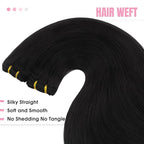 YoungSee 130G Sew in Hair Extensions Black Human Hair Weft Extensions Jet Black Real Hair Weft Extensions One Bundle for Long Hair 24 inch