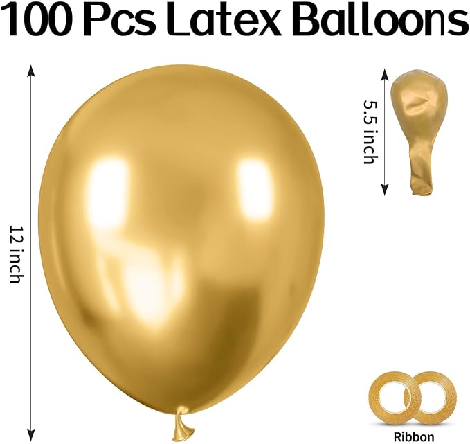100pcs Gold Metallic Balloons 12 inch Chrome Latex Round Helium balloon | Gold - Image 2