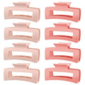 TOCESS Hair Claw Clips for Women - 8PK Large Neutral Matte Square Jumbo Hair Clips for Thick, Thin, Long, Short, Curly Hair Girls, Big Jaw Clip Set for Daily Use (Rosewater Pink&Deep Pink)