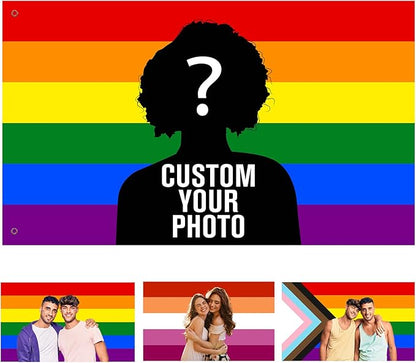 Custom Rainbow Pride Flag with Picture, Personalized LGBTQ Flags with Face by PKONE