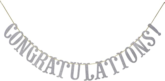 Congratulations Banner, Graduation Party Decor | Silver Glitter Congrats Sign by Firefairy