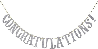 Congratulations Banner, Graduation Party Decor | Silver Glitter Congrats Sign by Firefairy