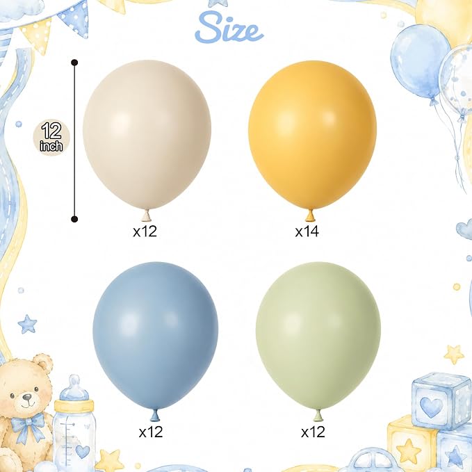 Dusty Blue Green Mustard Yellow Balloons, 12 Inch Lemon Theme Latex Balloon | - Image 2