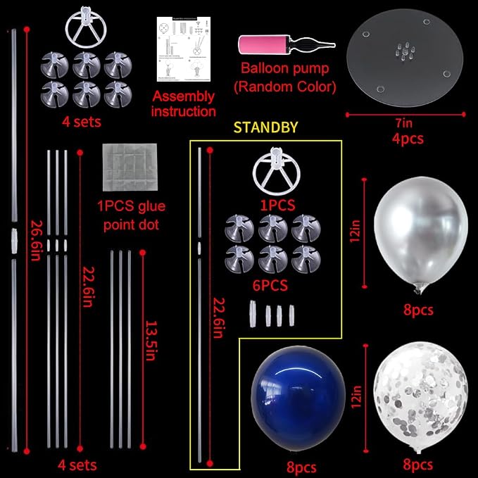 TONIFUL 4 Set Navy Blue Silver Balloon Stand Balloon Centerpieces - Image 3