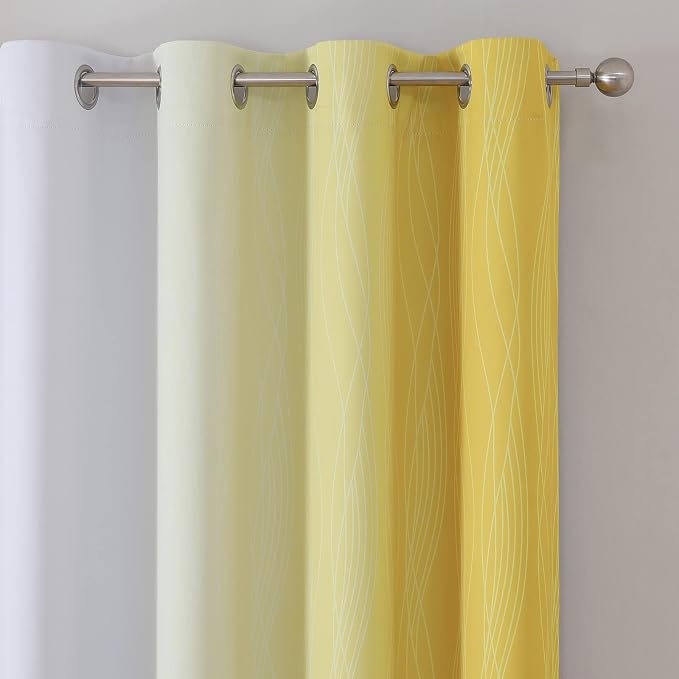 Ombre Yellow and Greyish White Blackout Curtains 96 Inches Long - Image 4
