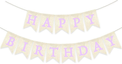 Purple Happy Birthday Banner Pre-strung Burlap Bunting Party Backdrop Sign by Unknown