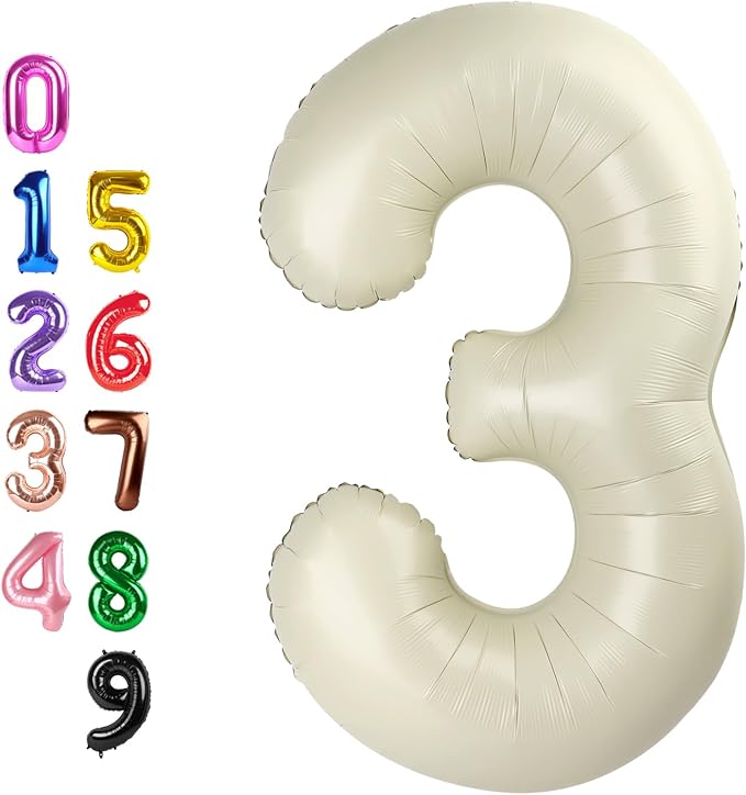 Number Balloons Cream 3 Balloon 40 inch by Enyeopd