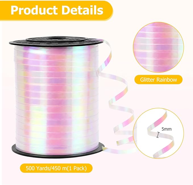 Iridescent Curling Ribbon, Kaluofan 1/5" Wide x 500Yd Ribbon - Image 5