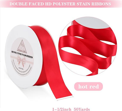 Red Satin Ribbon for Gift Warping, 1.5inch 50 Yards Solid Polyester Fabric - Image 2