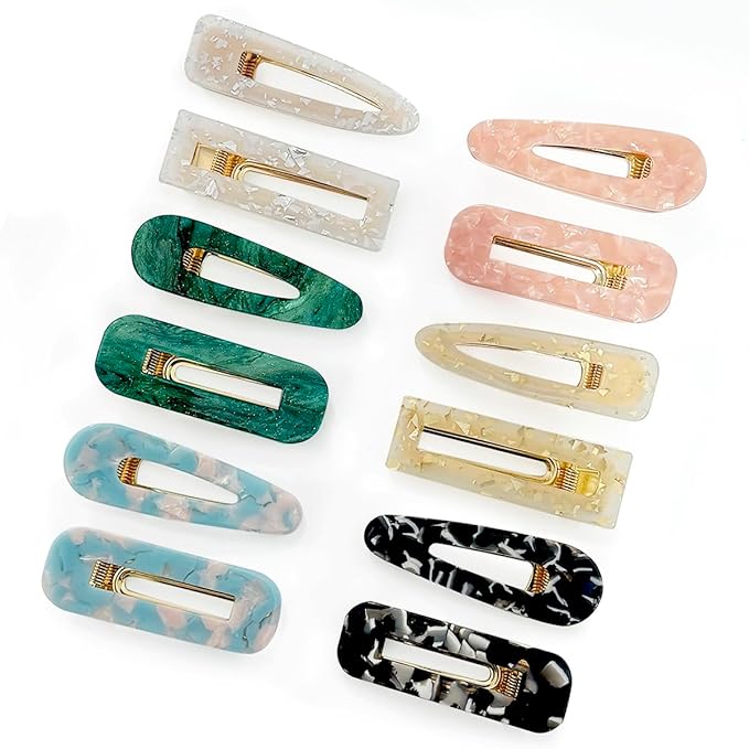 12 Pieces Acrylic Resin Marble Hair Clips Set, Decorative Pearls Hair Barrettes Sweet Decorative Bobby Pins Hairpin Headwear Hair Accessories Headwear for Women and Girls…