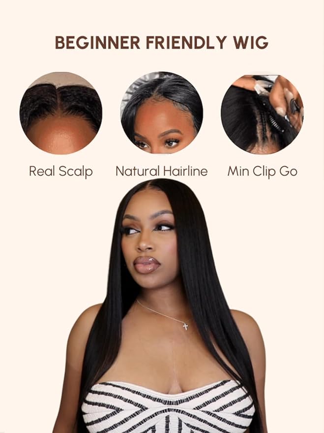 YIROO V Part Wig Yaki Straight Human Hair Wigs for Black Women Upgrade Upart Wig No Leave Out 12A Glueless Kinky Straight 18 Inch
