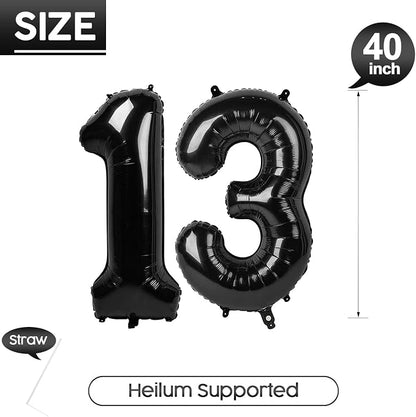 13 Balloon - Black Birthday Number Balloons, 40 Inch Decorations Men Women | - Image 5