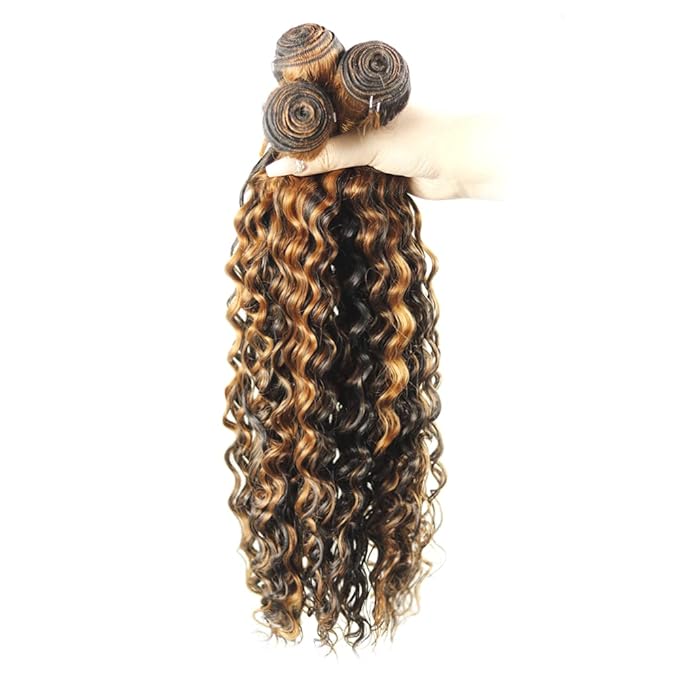 Highlight Bundles Human Hair P1B30 Deep Wave Bundle Brazilian Virgin Remy Hair 3 Bundles 18 20 22 Inch Niegmeag Double Weft 2 Tone Black and Light Brown Deep Wave Bundle