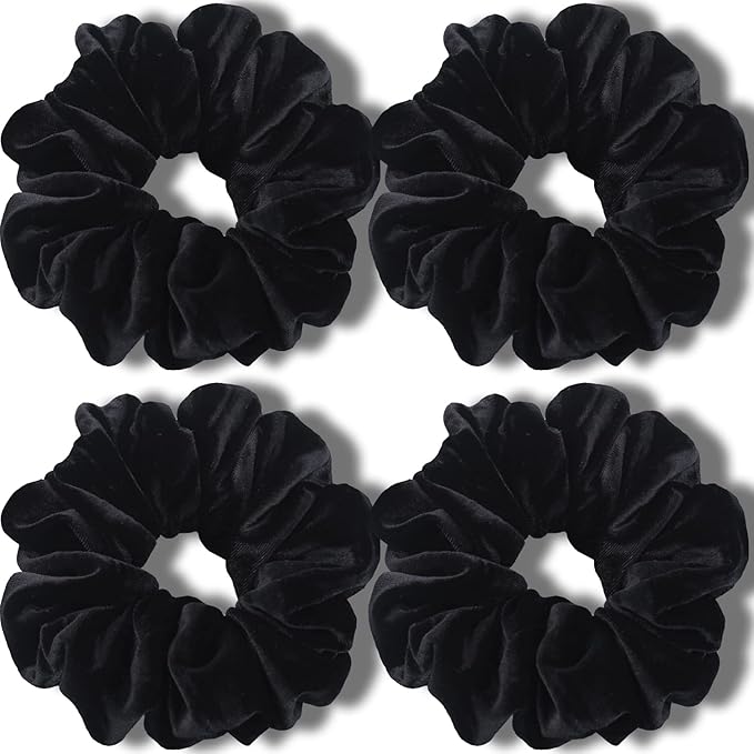 IVARYSS Extra Large Scrunchies for Women's Thick Hair, Premium Velvet Soft Jumbo Scrunchy, XL 6 inch Big Elastic Band Hair Accessories, 4 Pack, Black