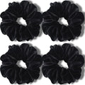IVARYSS Extra Large Scrunchies for Women's Thick Hair, Premium Velvet Soft Jumbo Scrunchy, XL 6 inch Big Elastic Band Hair Accessories, 4 Pack, Black