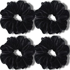 IVARYSS Extra Large Scrunchies for Women's Thick Hair, Premium Velvet Soft Jumbo Scrunchy, XL 6 inch Big Elastic Band Hair Accessories, 4 Pack, Black
