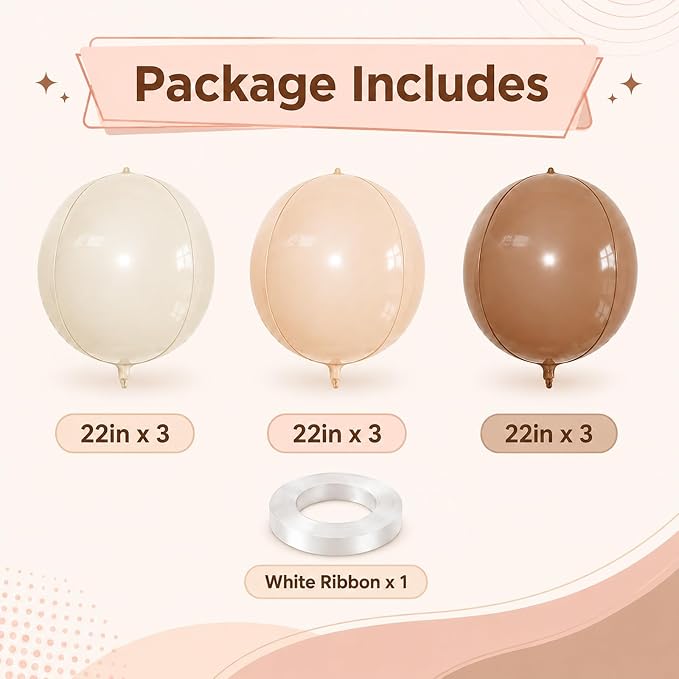 9 Pcs Nude Cream Beige Round Foil Balloons Netural Boho 4D Ball Balloons 22 In - Image 2