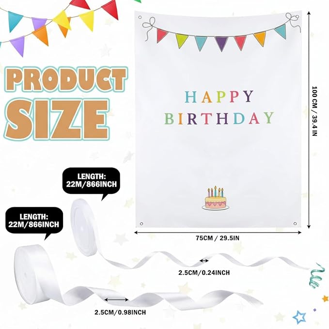 Oudain 29x39 Inch Happy Birthday Burlap Banner, Fabric Party Decorations - Image 2