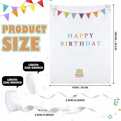 Oudain 29x39 Inch Happy Birthday Burlap Banner, Fabric Party Decorations - Image 2