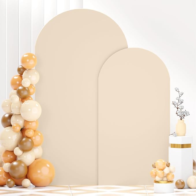FANPROMS Beige Spandex Arch Cover Set of 2 Arch Covers Stretchy Backdrop Chiara by FANPROMS