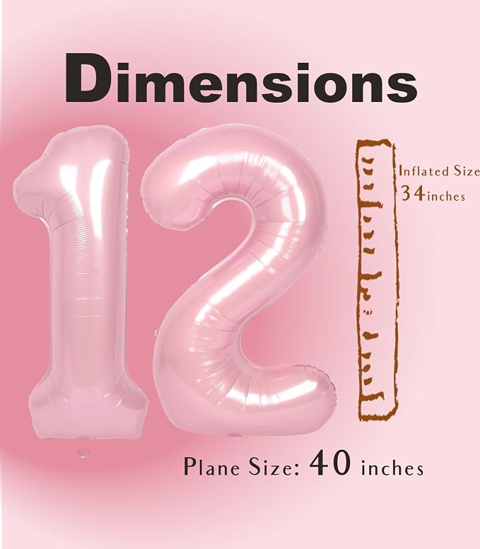 SUWEN 40 Inch Pink Large 12 Number Balloons Big Foil Helium Number Balloons 0-9 - Image 5