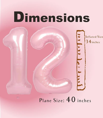 SUWEN 40 Inch Pink Large 12 Number Balloons Big Foil Helium Number Balloons 0-9 - Image 5