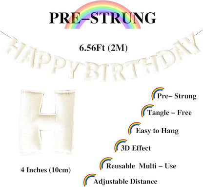 Pre-Strung 3D Felt White Happy Birthday Banner, Happy Birthday Sign - Image 2